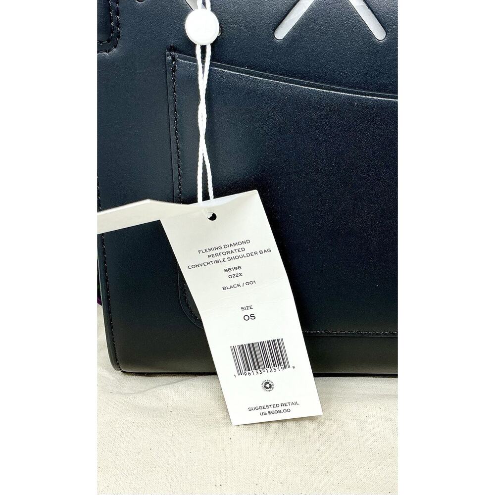 🆕Tory Burch Fleming Diamond Perforated Convertible Shoulder Black Matte Bag NWT - Picture 9 of 16
